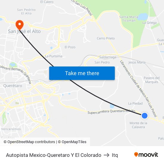 Autopista Mexico-Queretaro Y El Colorado to Itq map