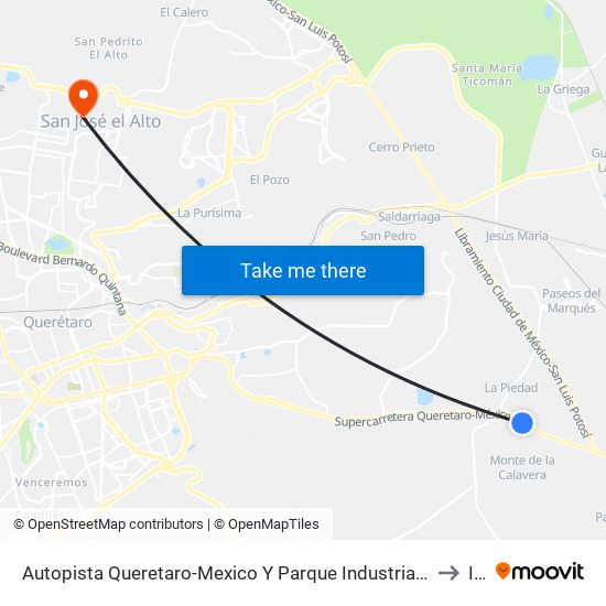 Autopista Queretaro-Mexico Y Parque Industrial El Marques to Itq map