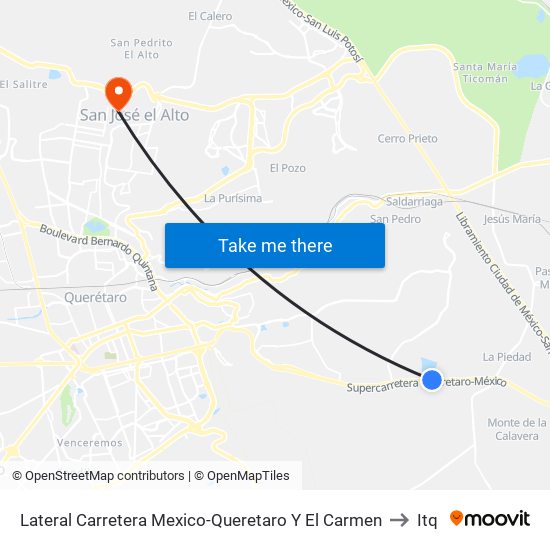 Lateral Carretera Mexico-Queretaro Y El Carmen to Itq map