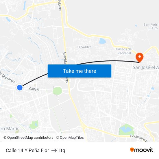 Calle 14 Y Peña Flor to Itq map