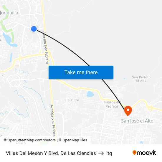 Villas Del Meson Y Blvd. De Las Ciencias to Itq map