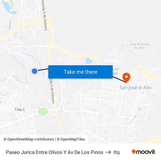 Paseo Jurica Entre Olivos Y Av De Los Pinos to Itq map