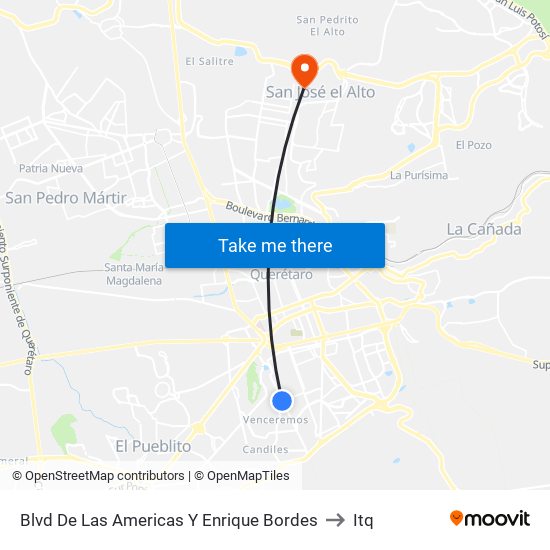 Blvd De Las Americas Y Enrique Bordes to Itq map