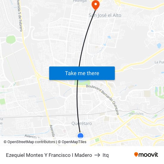 Ezequiel Montes Y Francisco I Madero to Itq map