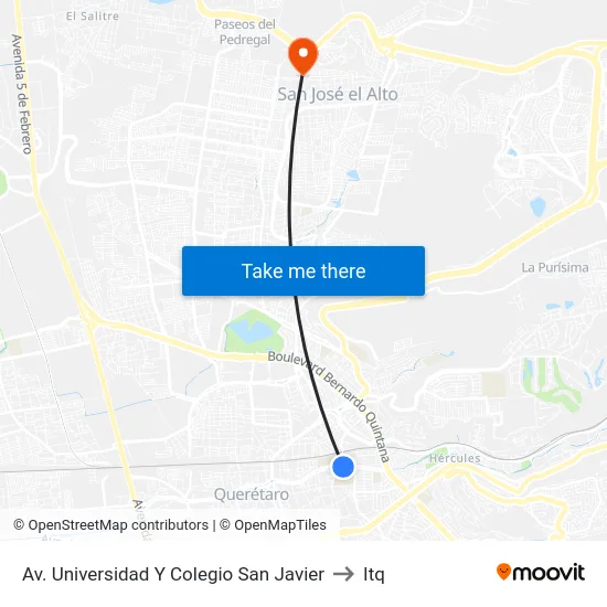 Av. Universidad Y Colegio San Javier to Itq map