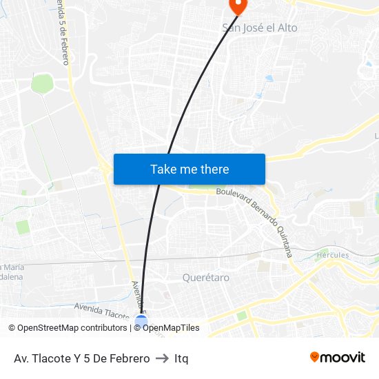 Av. Tlacote Y 5 De Febrero to Itq map