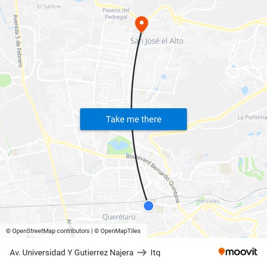 Av. Universidad Y Gutierrez Najera to Itq map