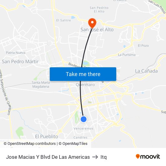 Jose Macias Y Blvd De Las Americas to Itq map