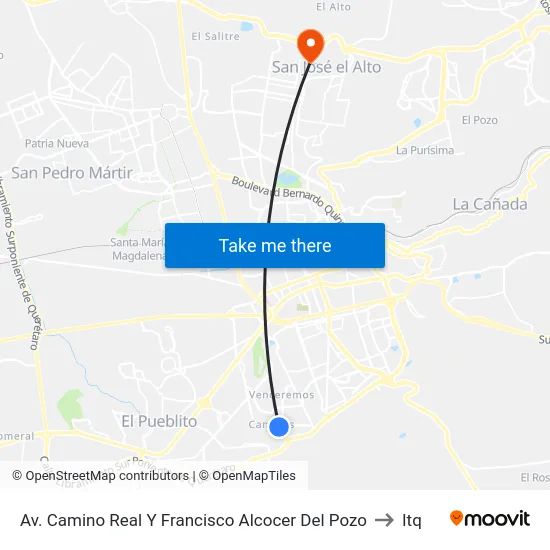 Av. Camino Real - Calle Mirador Del Cimatario to Itq map