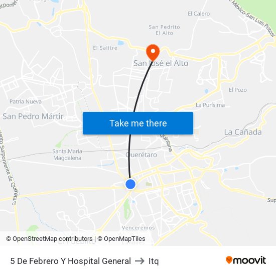 5 De Febrero Y Hospital General to Itq map