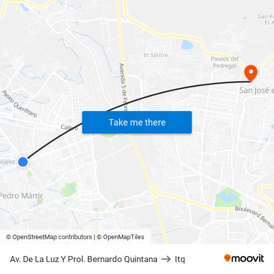 Av. De La Luz Y Prol. Bernardo Quintana to Itq map