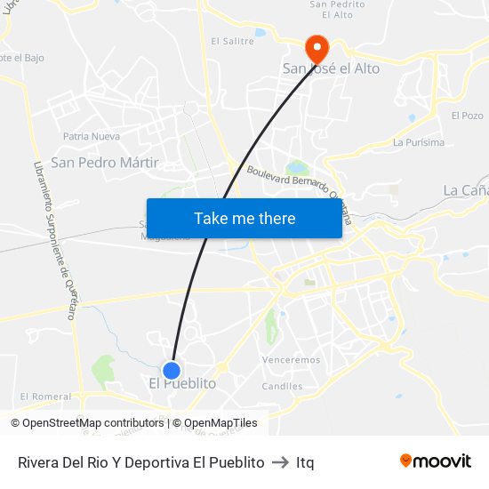 Rivera Del Rio Y Deportiva El Pueblito to Itq map