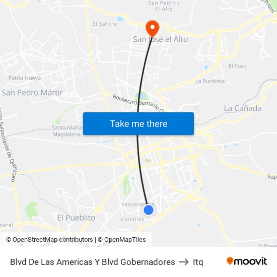 Blvd De Las Americas Y Blvd Gobernadores to Itq map