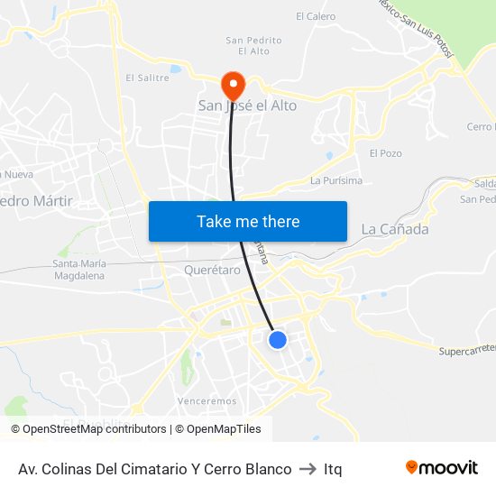 Av. Colinas Del Cimatario Y Cerro Blanco to Itq map