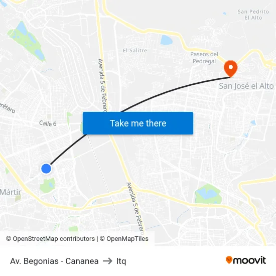 Av. Begonias - Cananea to Itq map