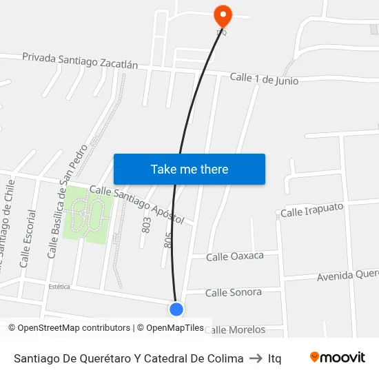 Santiago De Querétaro Y Catedral De Colima to Itq map