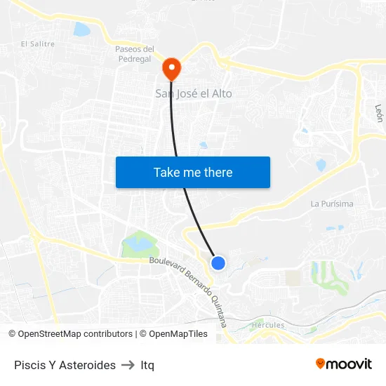 Piscis Y Asteroides to Itq map