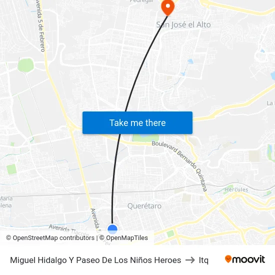Miguel Hidalgo Y Paseo De Los Niños Heroes to Itq map