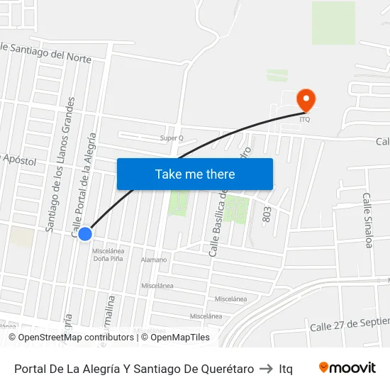 Portal De La Alegría Y Santiago De Querétaro to Itq map