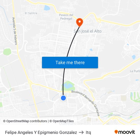 Felipe Angeles Y Epigmenio Gonzalez to Itq map