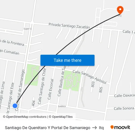 Santiago De Querétaro Y Portal De Samaniego to Itq map