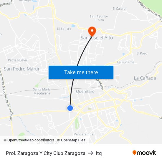 Prol. Zaragoza Y City Club Zaragoza to Itq map