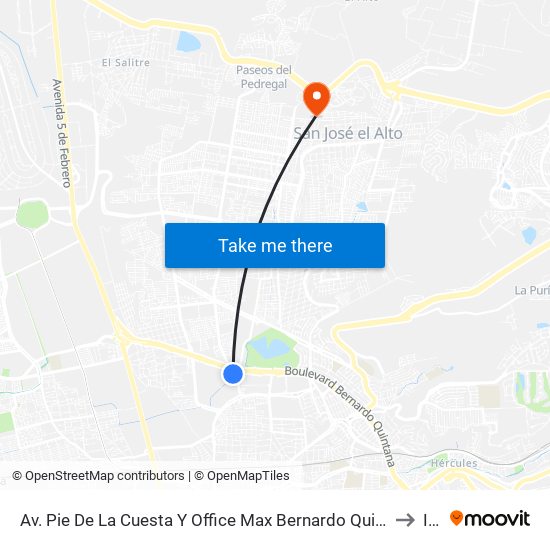 Av. Pie De La Cuesta Y Office Max Bernardo Quintana to Itq map