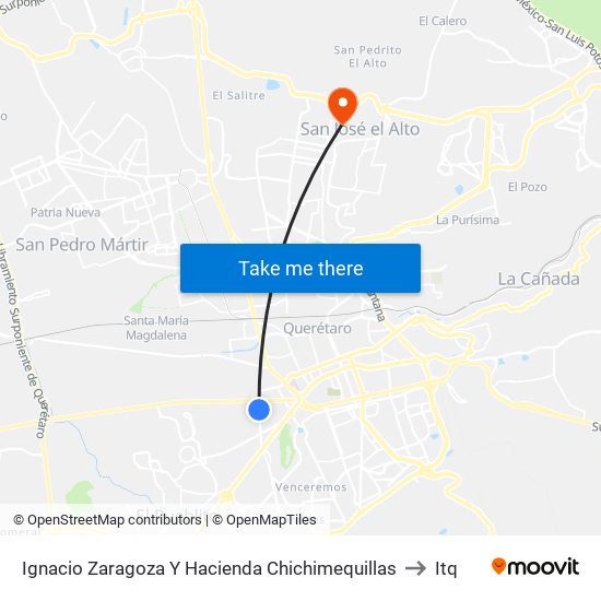 Ignacio Zaragoza Y Hacienda Chichimequillas to Itq map