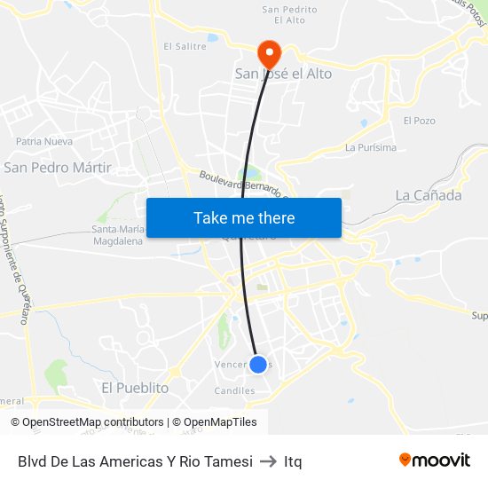 Blvd De Las Americas Y Rio Tamesi to Itq map