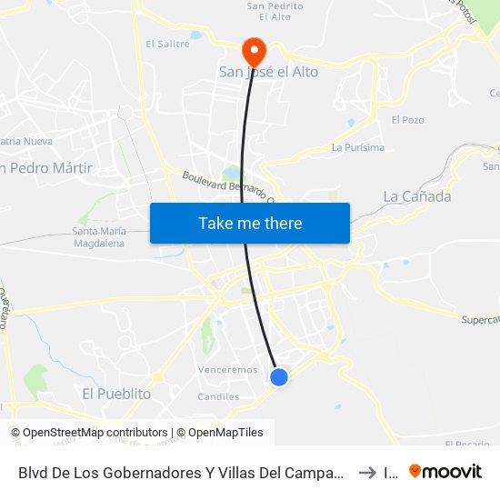 Blvd De Los Gobernadores Y Villas Del Campanario to Itq map