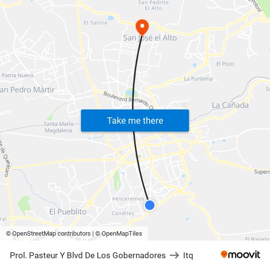 Prol. Pasteur Y Blvd De Los Gobernadores to Itq map