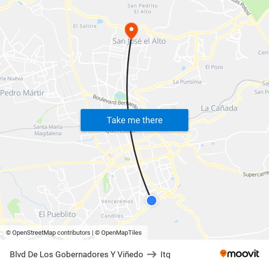 Blvd De Los Gobernadores Y Viñedo to Itq map