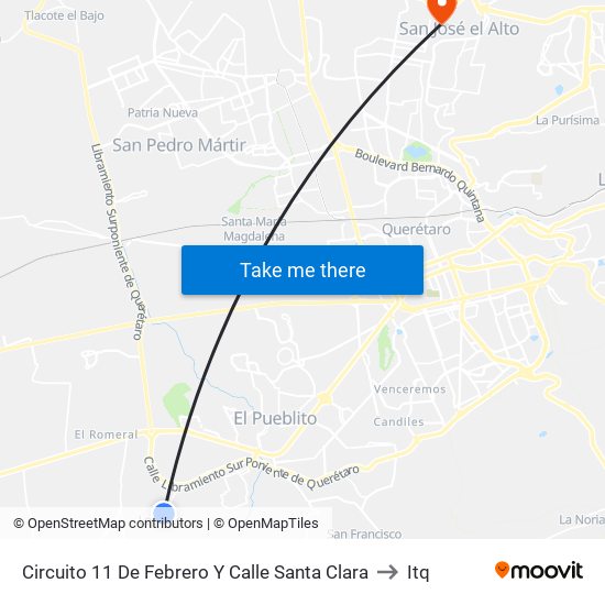 Circuito 11 De Febrero Y Calle Santa Clara to Itq map