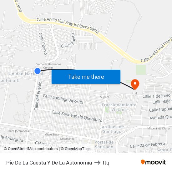 Pie De La Cuesta Y De La Autonomía to Itq map