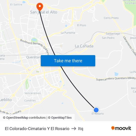 El Colorado-Cimatario Y El Rosario to Itq map