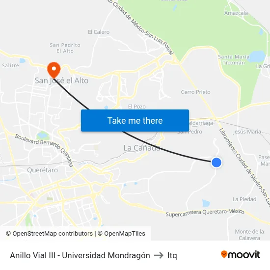 Anillo Vial III Y  Universidad Mondragon to Itq map
