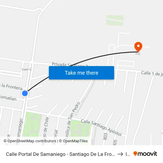 Calle Portal De Samaniego - Santiago De La Frontera to Itq map