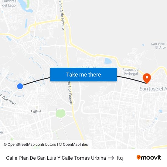 Calle Plan De San Luis Y Calle Tomas Urbina to Itq map