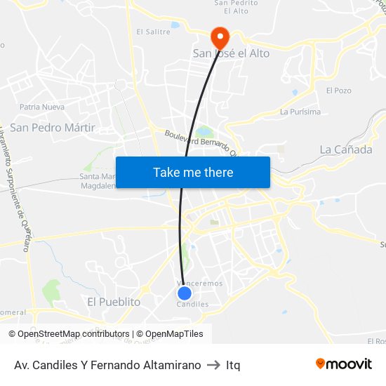 Av. Candiles Y Fernando Altamirano to Itq map