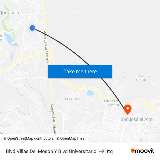 Blvd Villas Del Mesón Y Blvd Universitario to Itq map