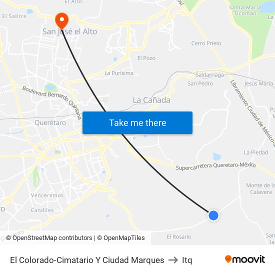 El Colorado-Cimatario Y Ciudad Marques to Itq map