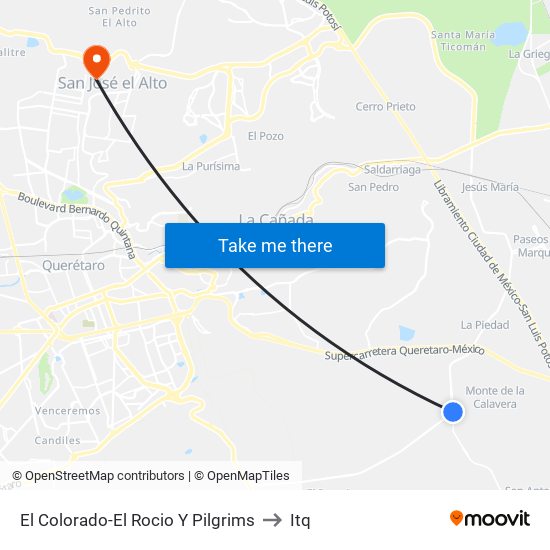 El Colorado-El Rocio Y Pilgrims to Itq map