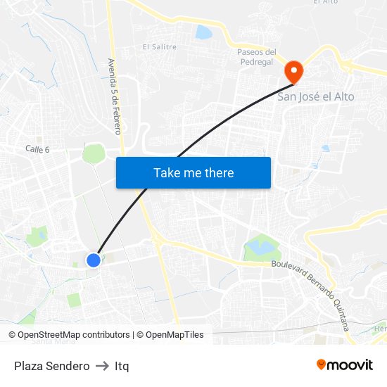 Plaza Sendero to Itq map