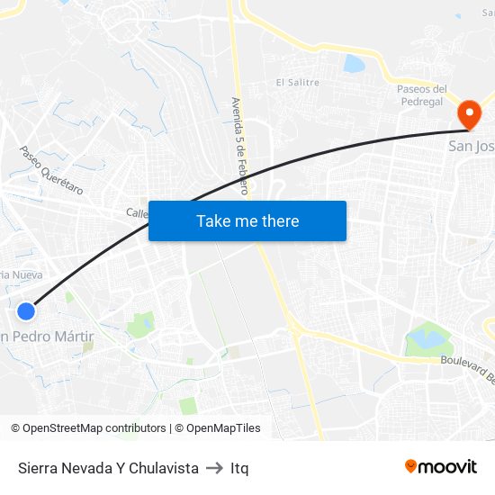 Sierra Nevada Y Chulavista to Itq map