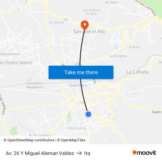 Av. 26 Y Miguel Aleman Valdez to Itq map