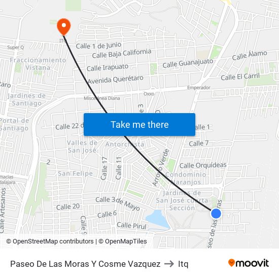 Paseo De Las Moras Y Cosme Vazquez to Itq map