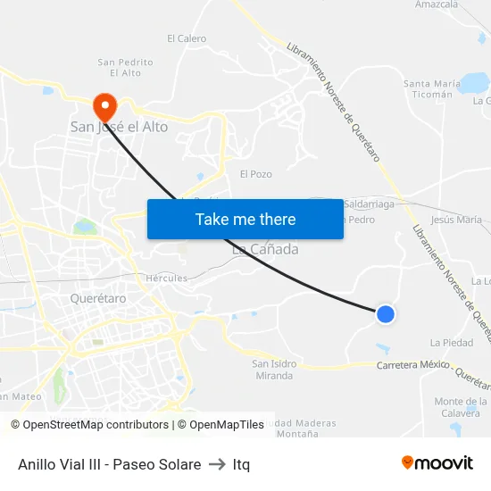 Anillo Vial III - Paseo Solare to Itq map
