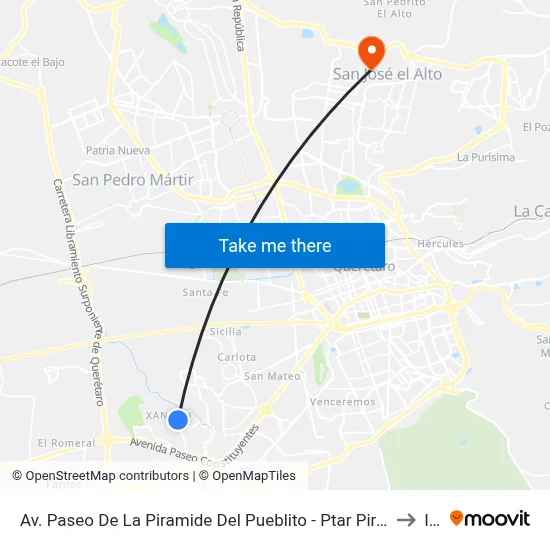 Av. Paseo De La Piramide Del Pueblito - Ptar Pirámides to Itq map