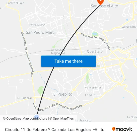 Circuito 11 De Febrero Y Calzada Los Angeles to Itq map