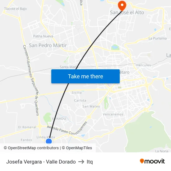 Josefa Vergara - Valle Dorado to Itq map